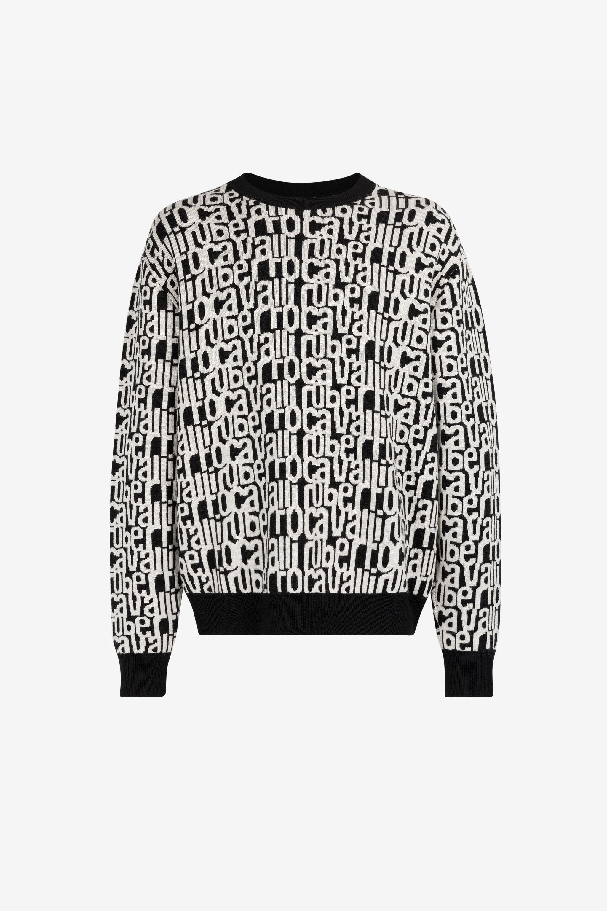 Maglione in lana con logo in Nero Bianco da Uomo Roberto Cavalli