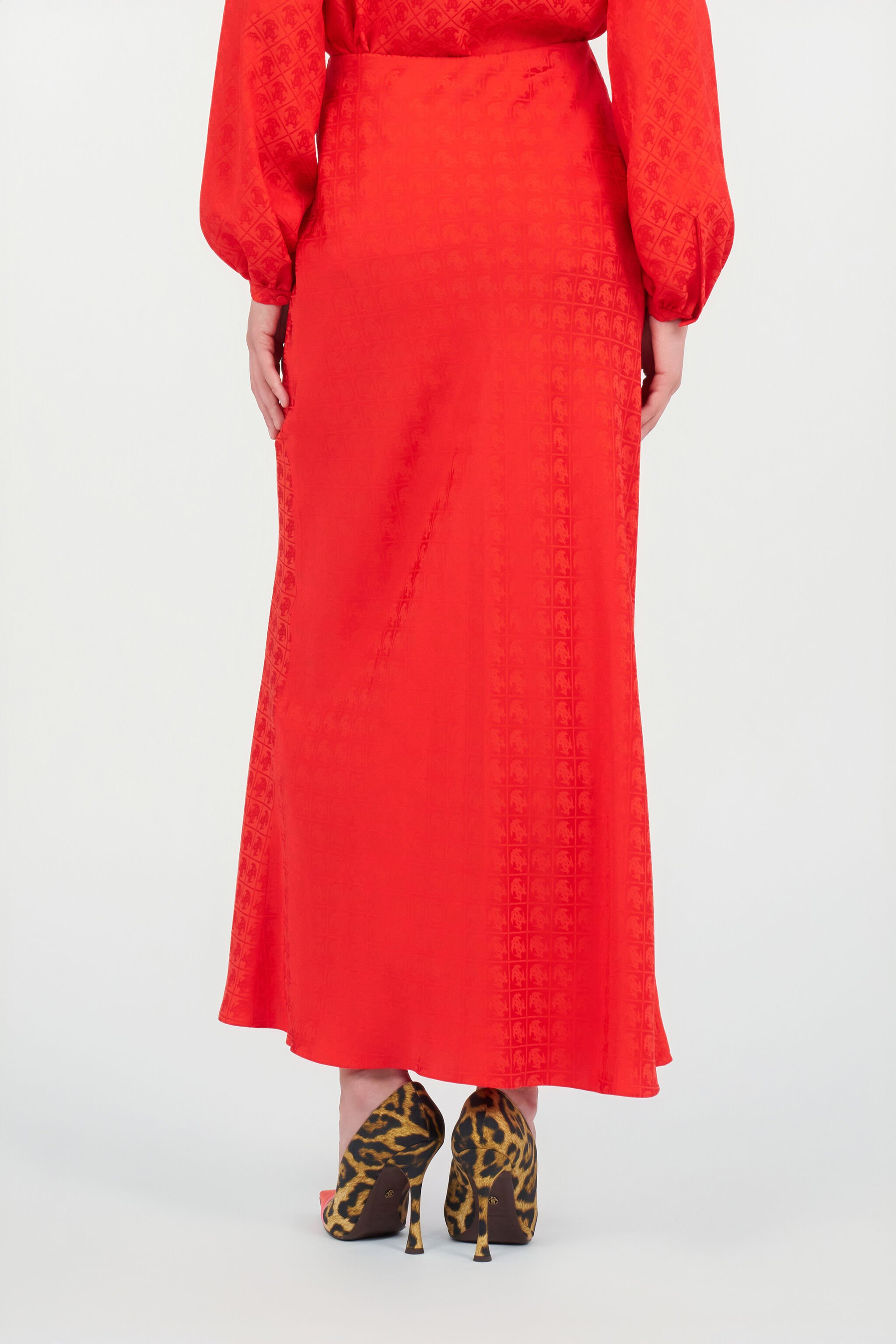 RC Long Skirt with Jacquard Monogram Print RC Long Skirt with Jacquard Monogram Print CORAL RED WQT306-RK010