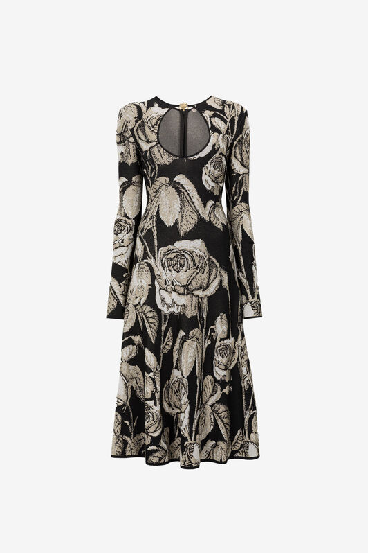 RC Rose-Jacquard Cut-Out Dress SILVER/BLACK PQM103-MI150
