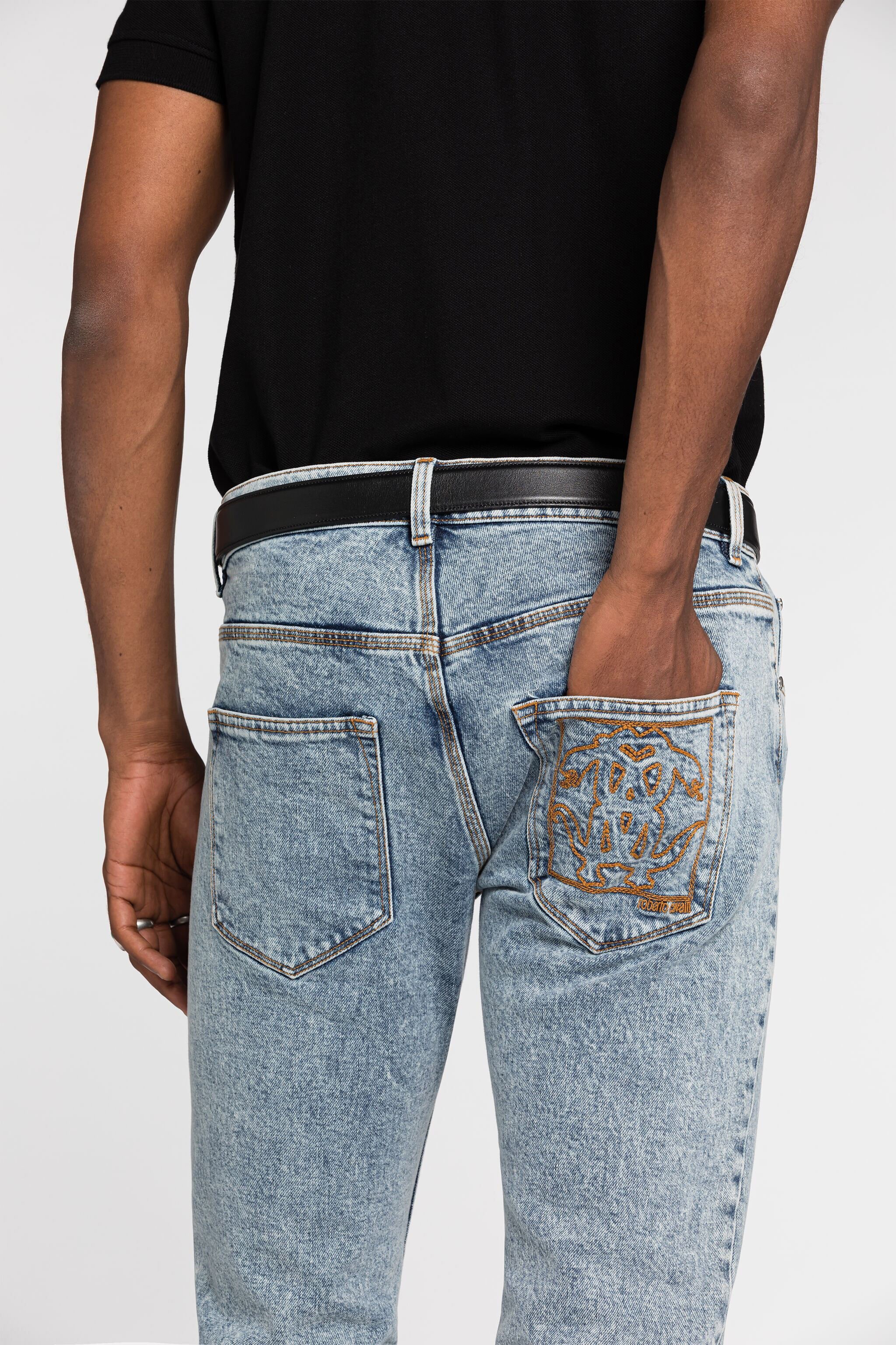 RC Mirror Snake-Embroidered Slim-Fit Jeans Light blue RRJ251-DS001