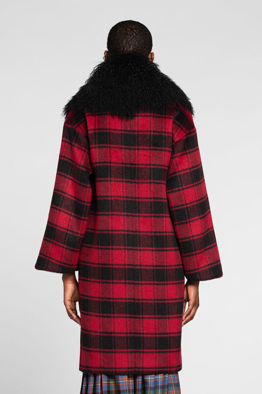 RC Shearling-Trimmed Tartan Coat Red PKT502-FE017