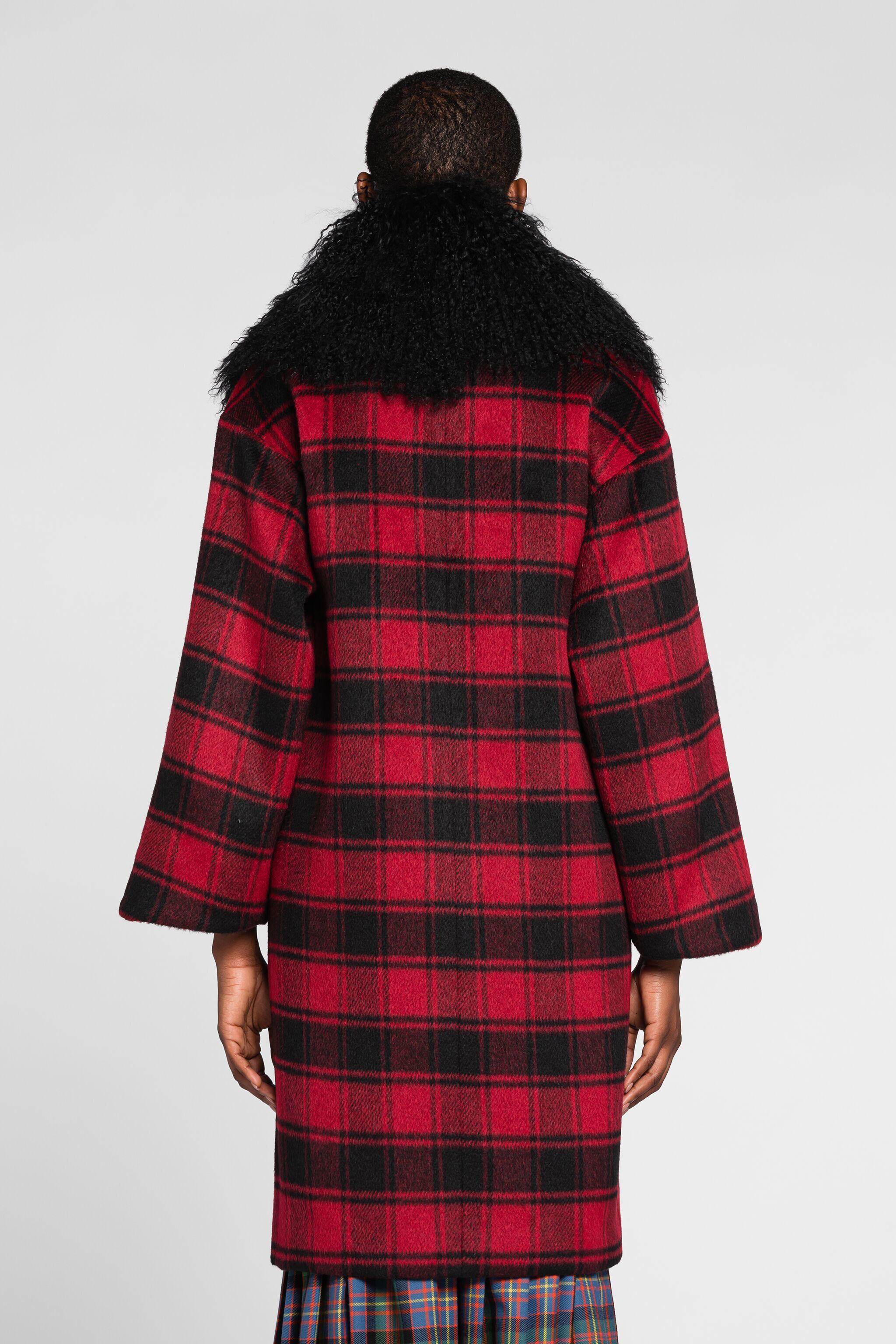 RC Shearling-Trimmed Tartan Coat Red PKT502-FE017