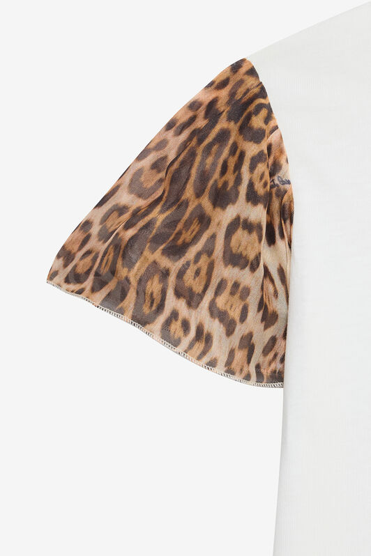 JU Milk White T-Shirt with Jaguar Skin Sleeves MILKY WHITE VJT605-JD001