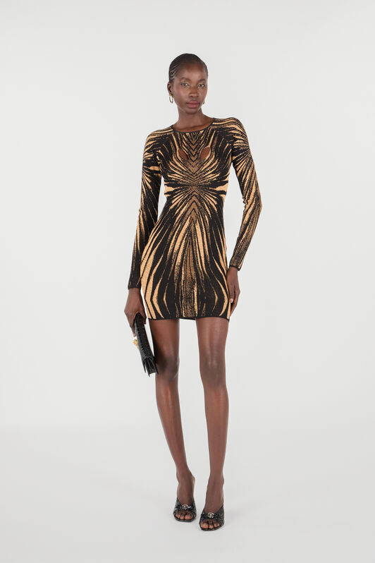 RC Short knit dress with Ray of Gold print Gold RWM108-MI150