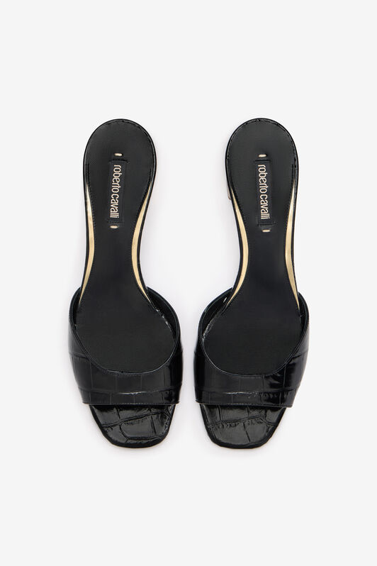 RC Mules with Gold Chunky Heel Black VKS027-PZ579