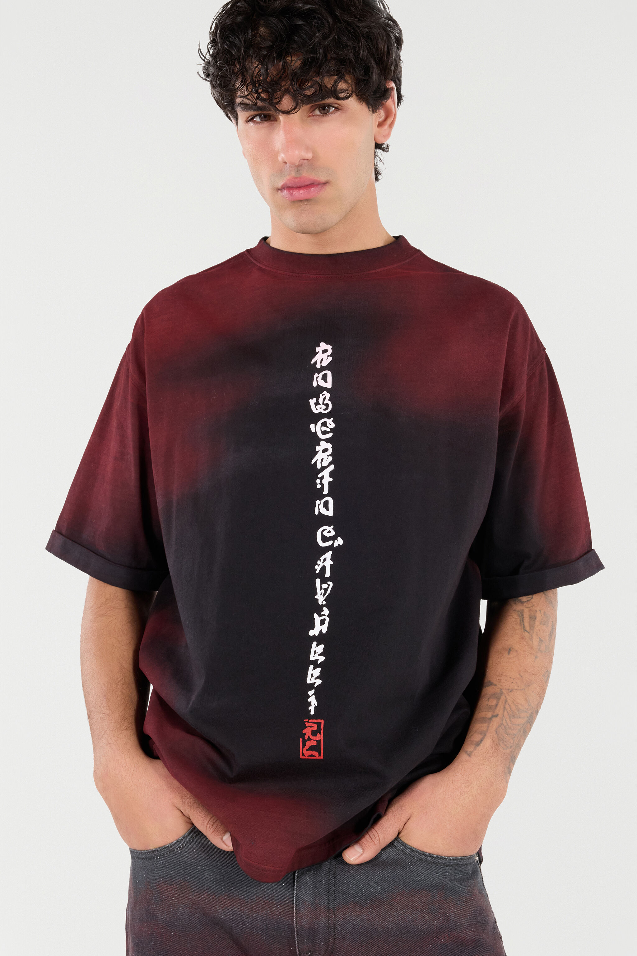 RC T-Shirt Effetto Maltinto Con Draghi E Logo WHITE RED BLACK VNT62G-JD060