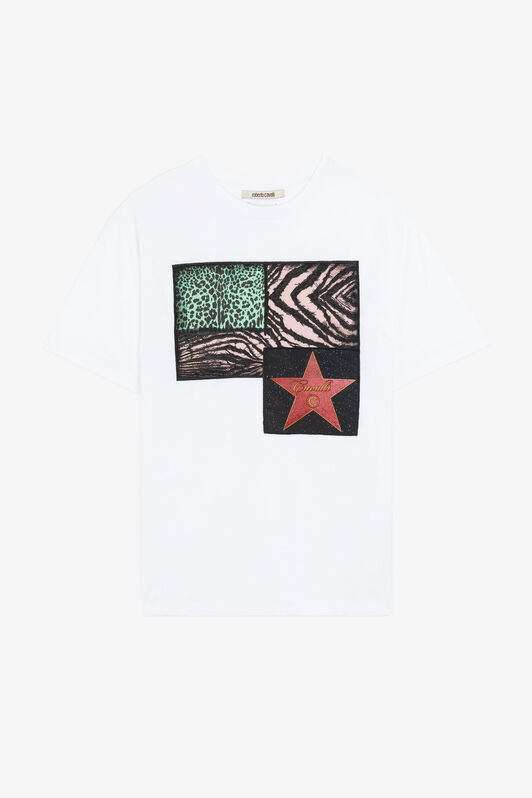 RC Walk Of Fame And Animalier Patchwork-Print Appliqué T-Shirt White OKT61B-JD060