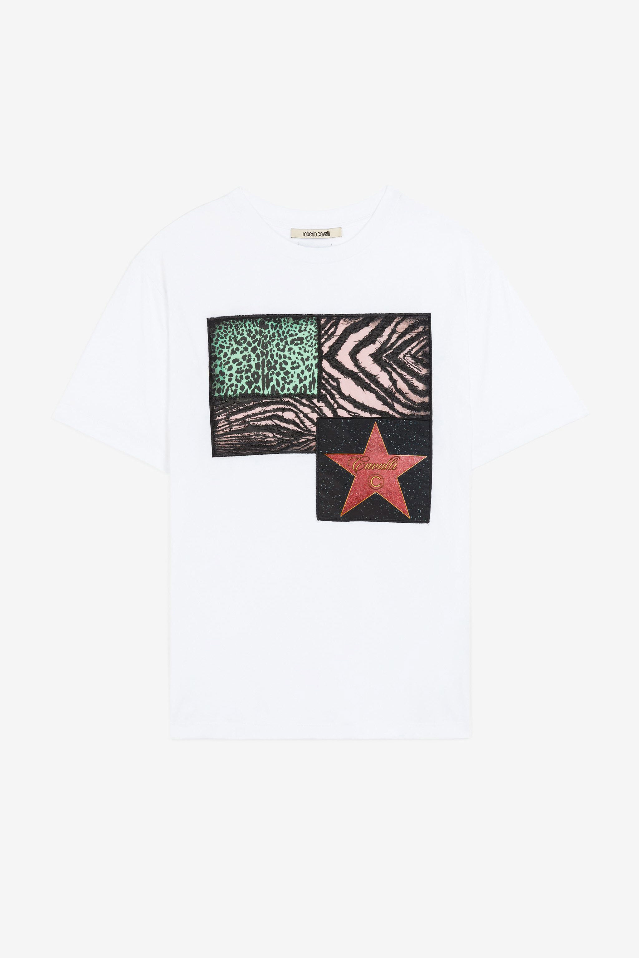RC Walk Of Fame And Animalier Patchwork-Print Appliqué T-Shirt White OKT61B-JD060