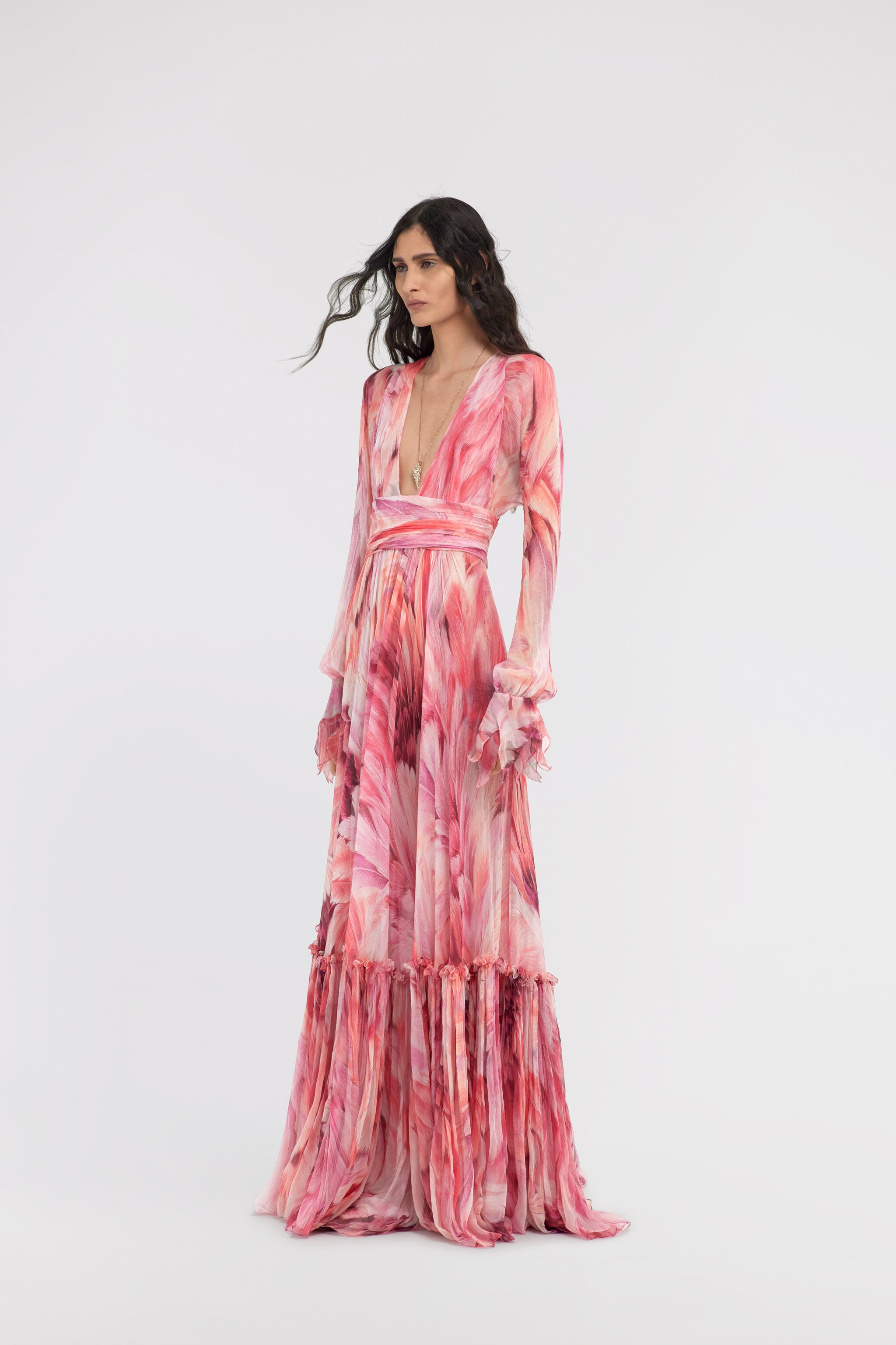 RC Long dress Plumage print Fuchsia SWT123-CKL71