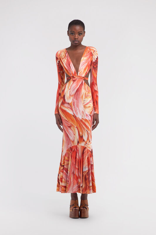 RC Long dress Plumage print RC Long dress Plumage print Orange SWT120-LNL71