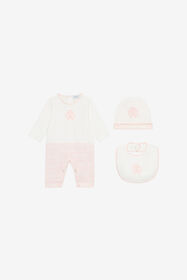 ${brand} Monogram RC And Logo Hat, Bib And Romper Suit Set ${colorDescription} ${masterID}