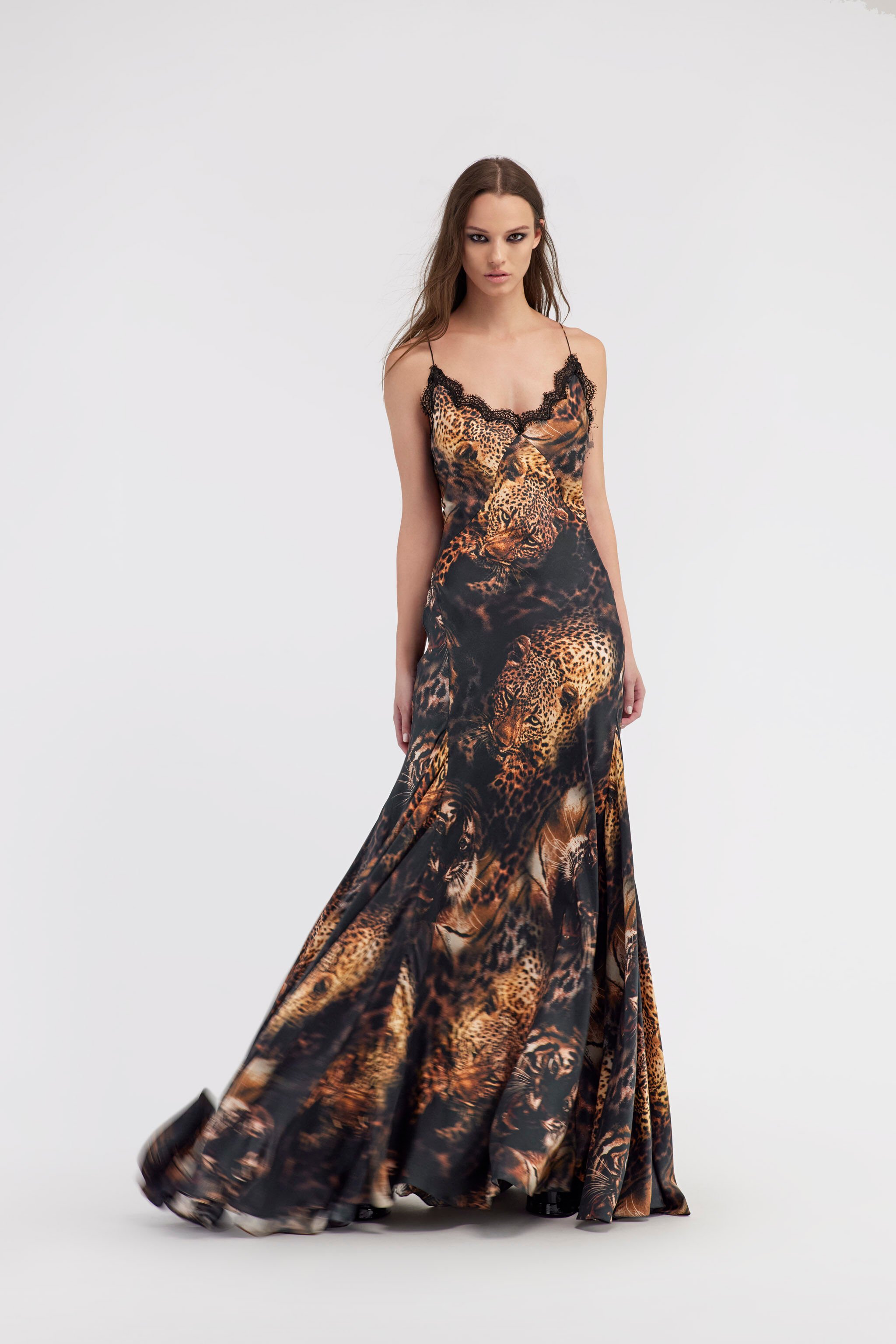 RC Slip dress with Jaguar print Dark brown RWT138-4QI14