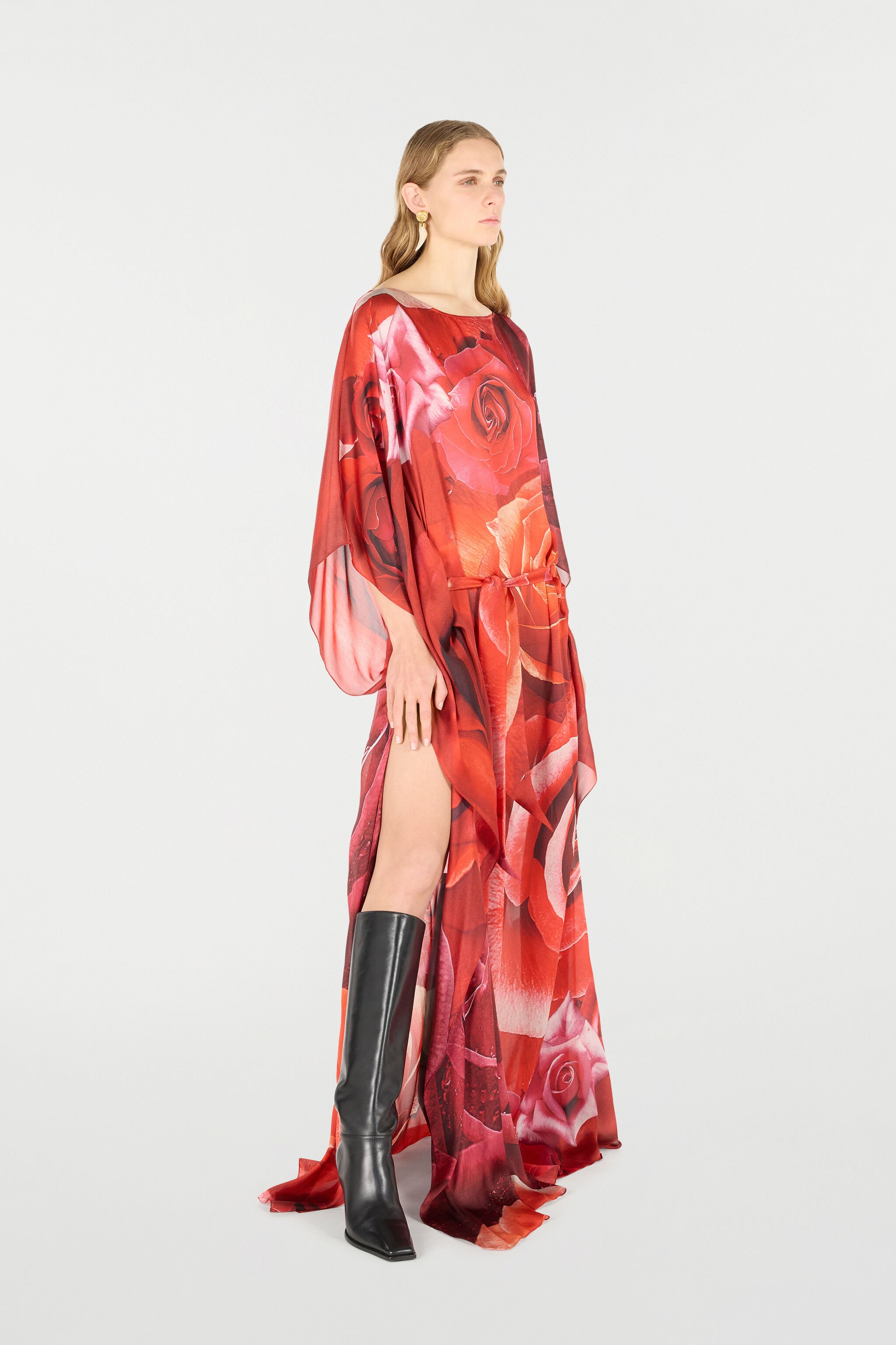 RC Langes Kleid mit Print Rose Rot UKT180-CTN48