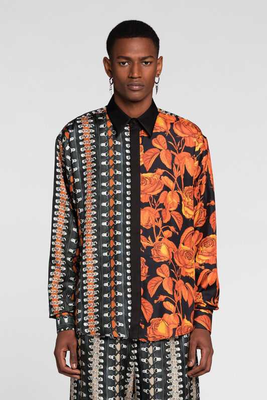 RC Flower Bondage-Print Silk Shirt RC Flower Bondage-Print Silk Shirt ORANGE/BLACK PNT731-4QF24