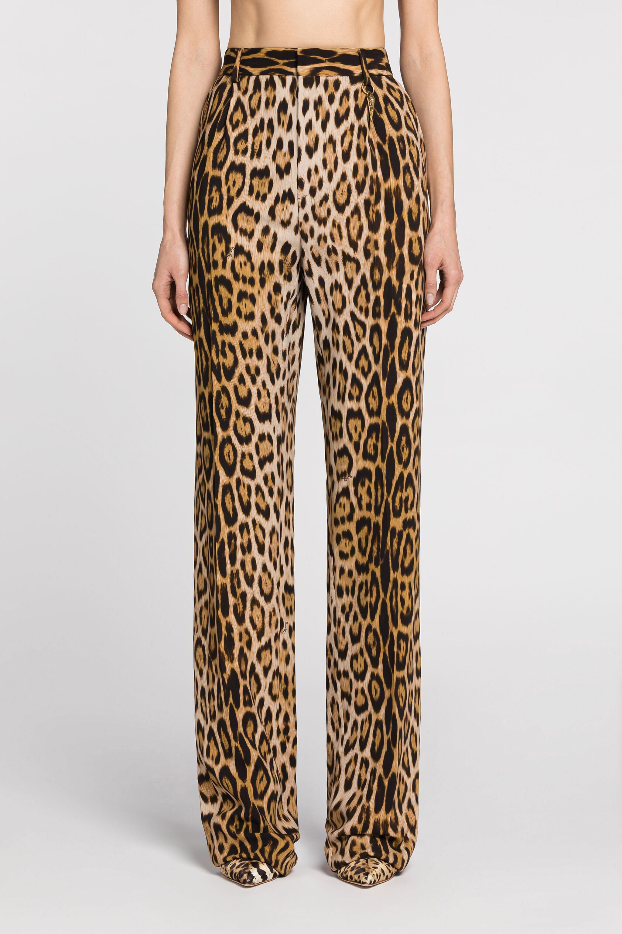 RC Leopard-print straight-leg trousers Light Brown QKT220-7OF53