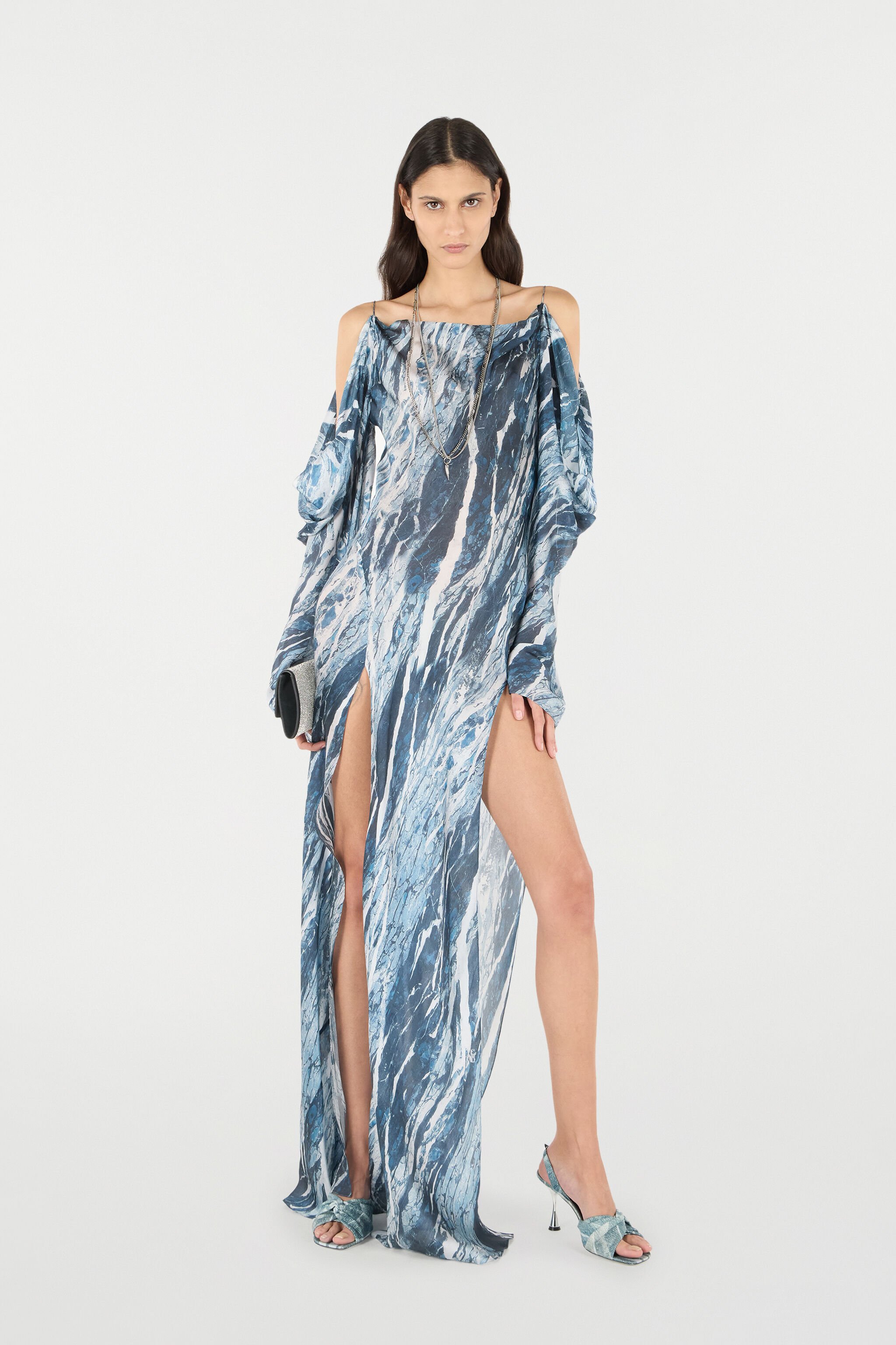 RC Fließendes Kleid mit Print Marble Dunkelblau UKT117-CTN22