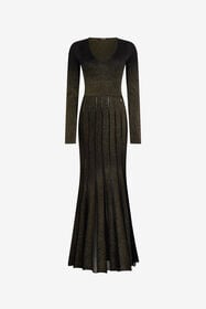 ${brand} Robe longue noire et or avec jupe plissée ${colorDescription} ${masterID}