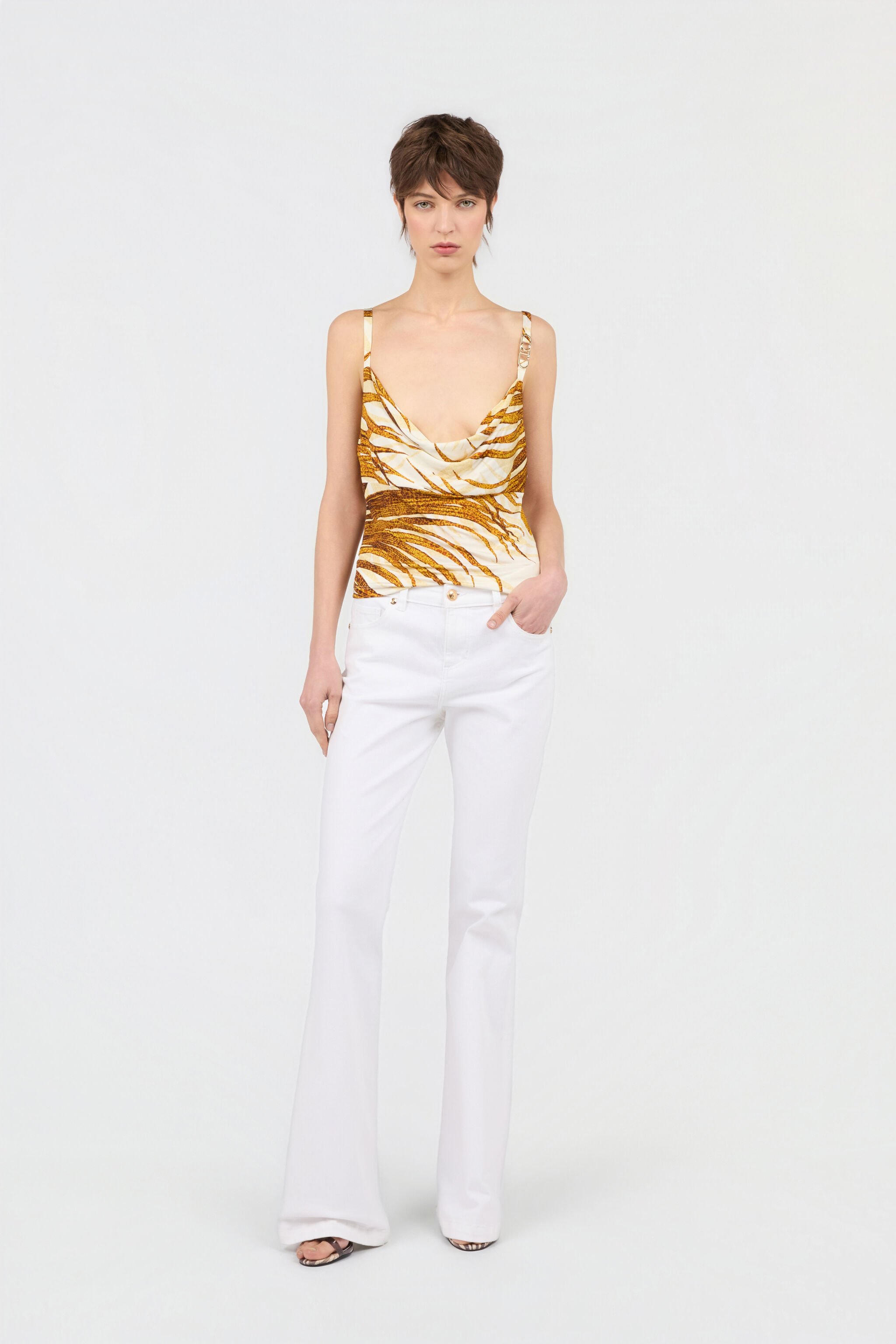 JC Golden Palm Print Top DAFFODIL WFT271-WF669