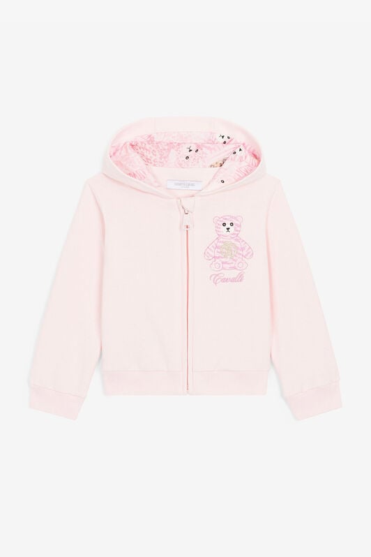 JU Teddy Bear-Embroidered Cotton Hoodie Pink RJT905-CF050
