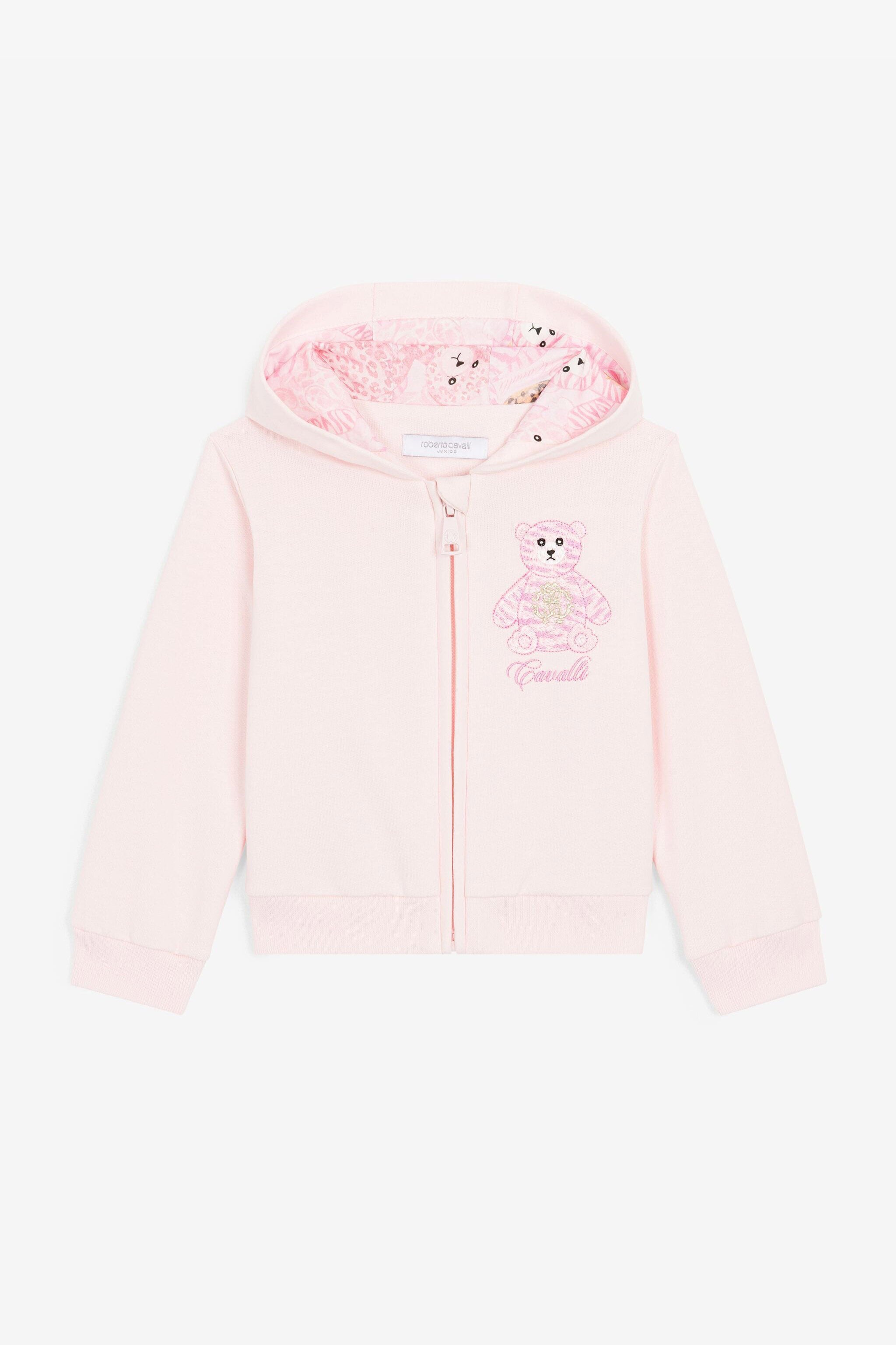 JU Teddy Bear-Embroidered Cotton Hoodie Pink RJT905-CF050