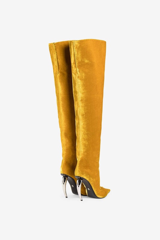 RC Tiger Tooth Thigh-High Velvet Boots Yellow PWS002-VL067