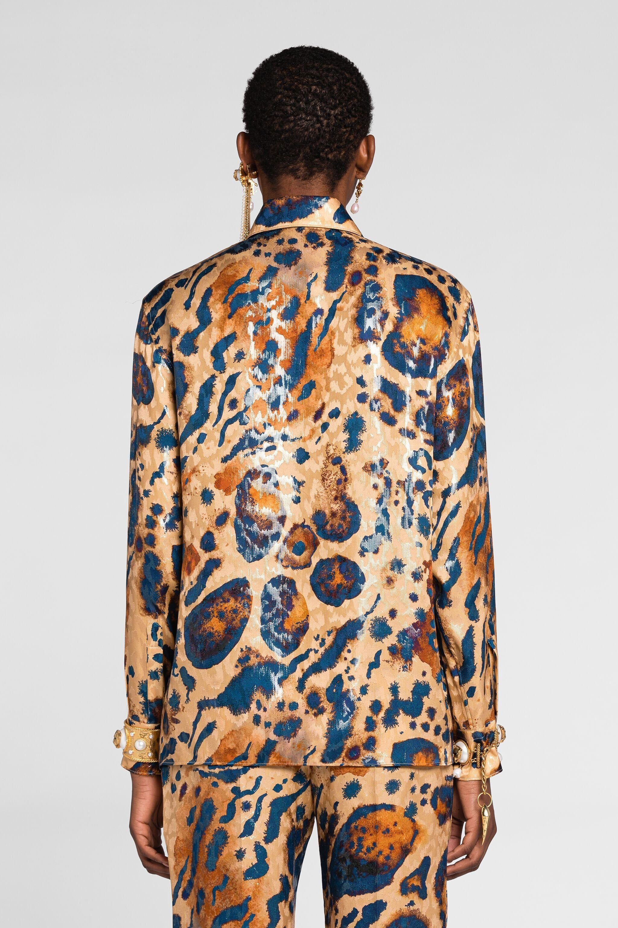 RC Chemise à motif jaguar en jacquard ORO/BLU QKT704-FY077