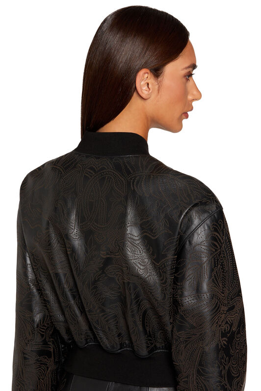 RC Floral-pattern leather bomber jacket Black KQP803-PN106