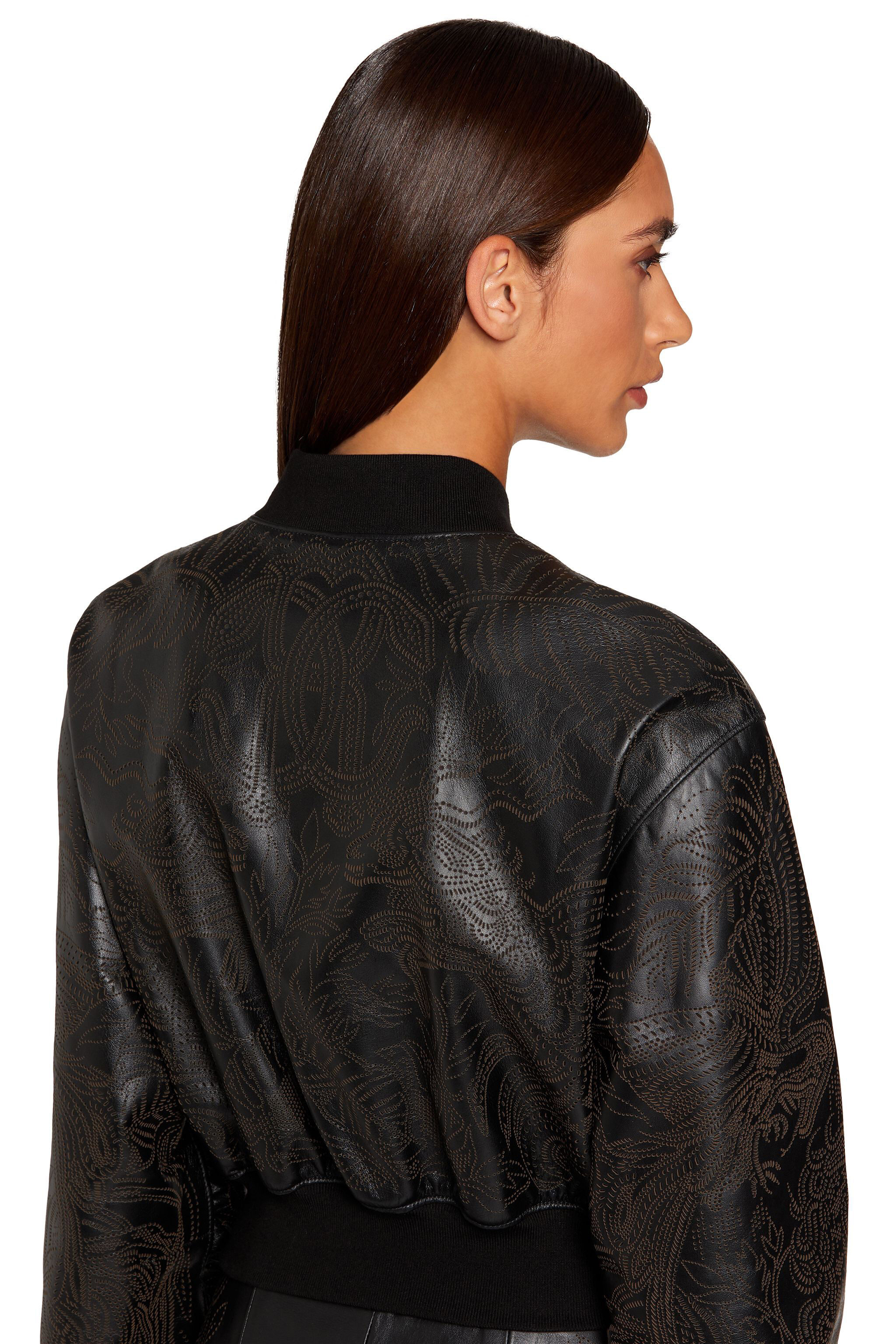 RC Floral-pattern leather bomber jacket Black KQP803-PN106