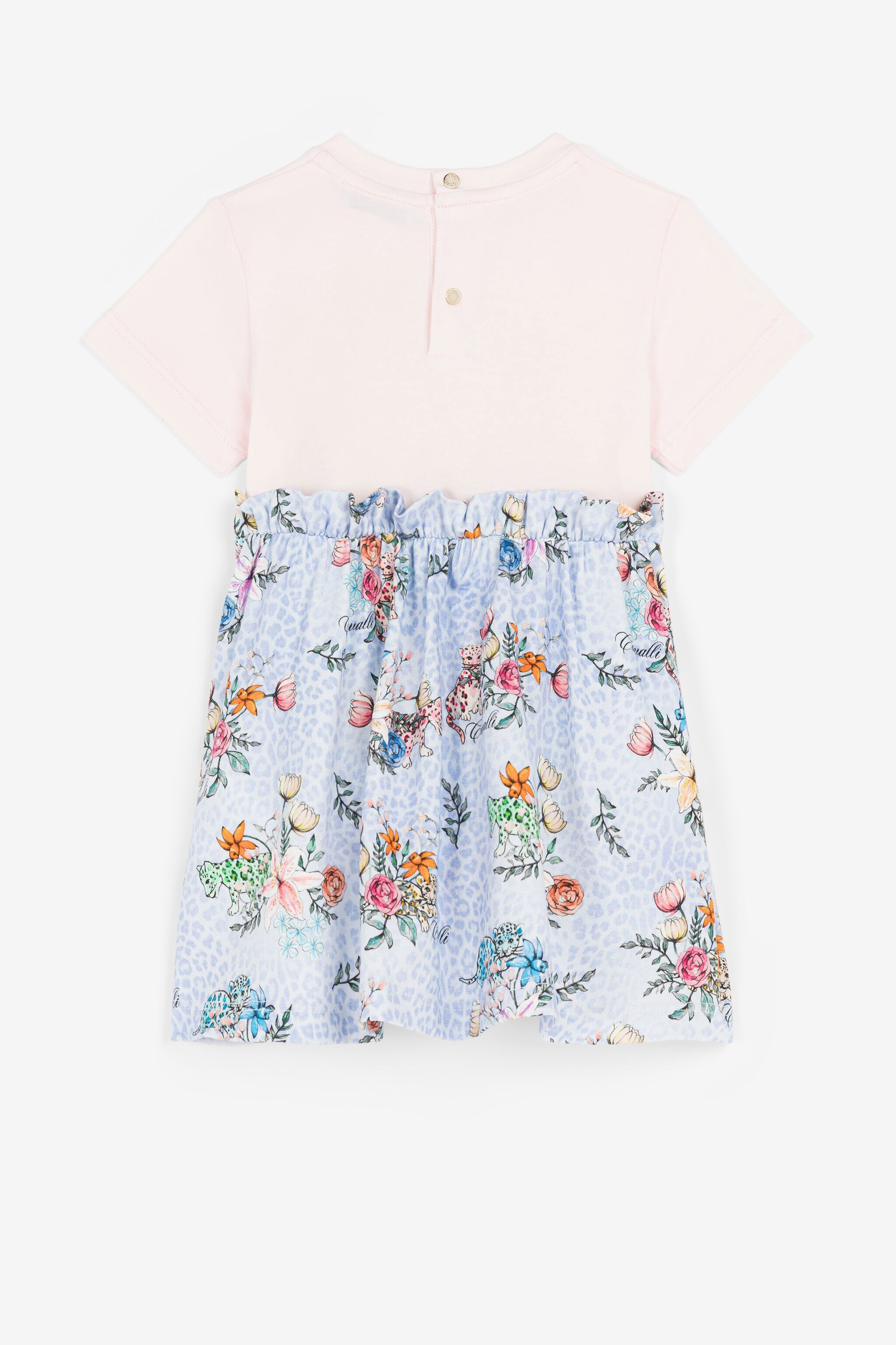 JU Jaguar And Flower-Print Cotton Dress Light blue QJT124-JV025