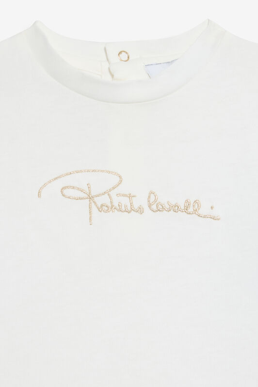 JU Milk White T-Shirt with Jaguar Skin Sleeves MILKY WHITE VJT605-JD001