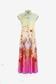 ${brand} Long Silk Dress with Miami Flowers Print ${colorDescription} ${masterID}