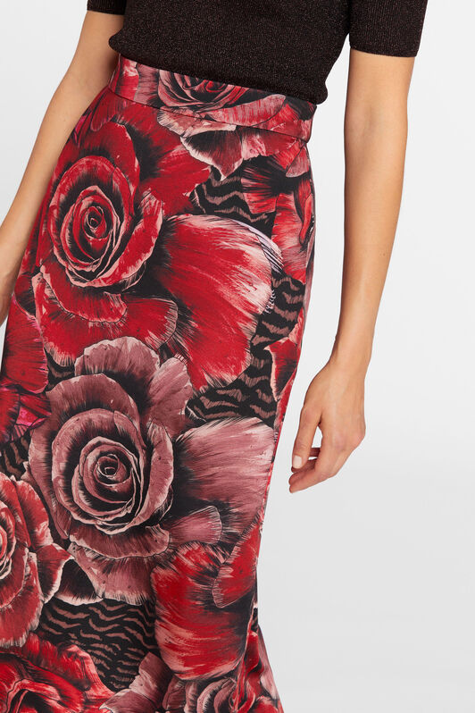 JC Just Cavalli Rose-Print Maxi Skirt Rojo FQLSGR-ISD69