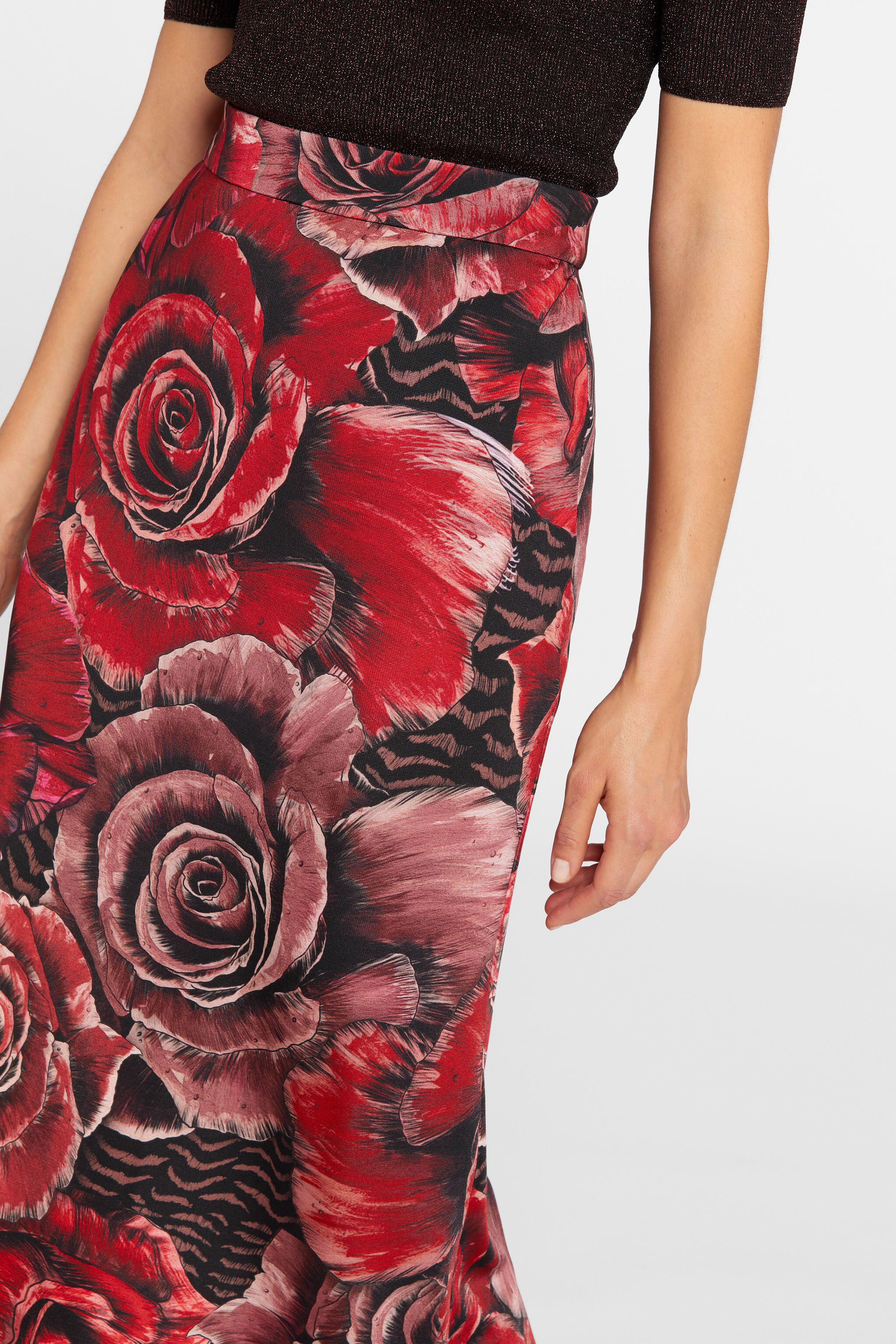 JC Just Cavalli Rose-Print Maxi Skirt Rojo FQLSGR-ISD69