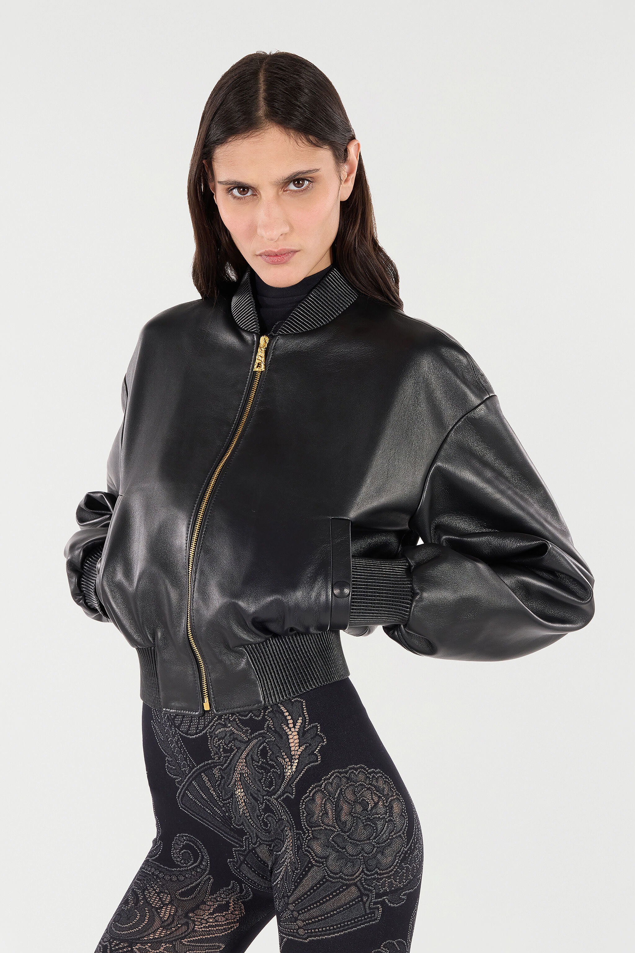 RC Leather Bomber Jacket Negro VKP802-PN014