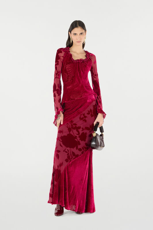 RC Long Skirt With Rose And Python Pattern Red UKT301-VNN56