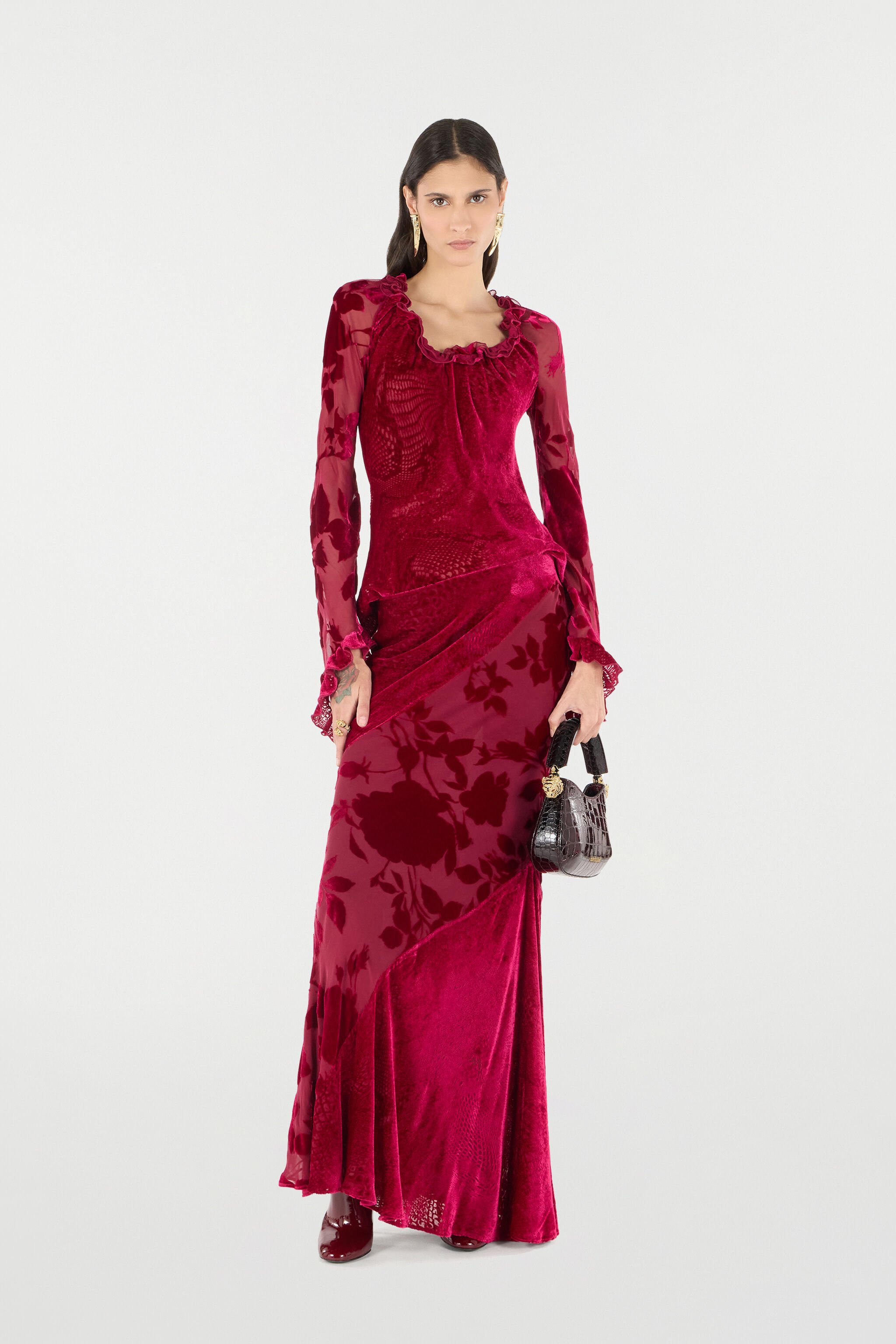 RC Long Skirt With Rose And Python Pattern Red UKT301-VNN56