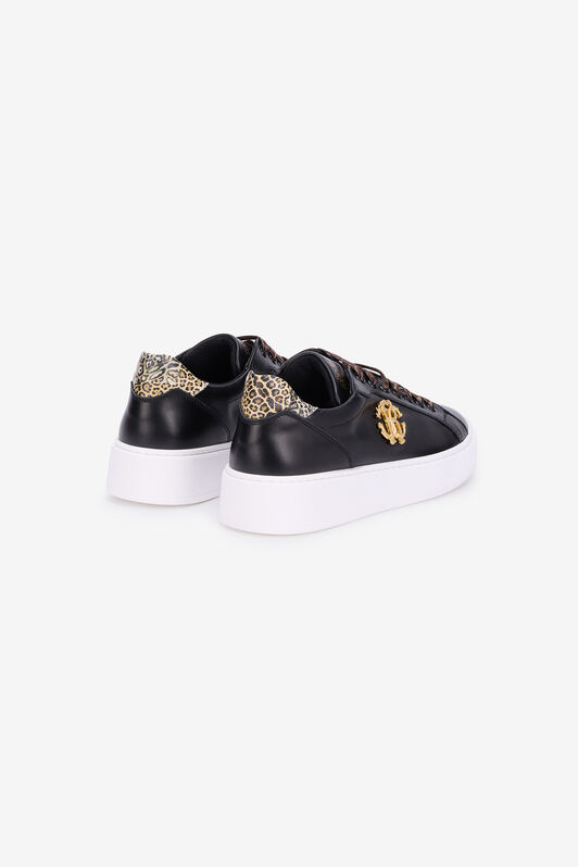 RC Black Leather Sneaker With Monogram RC BLACK QOS01J-PZO13