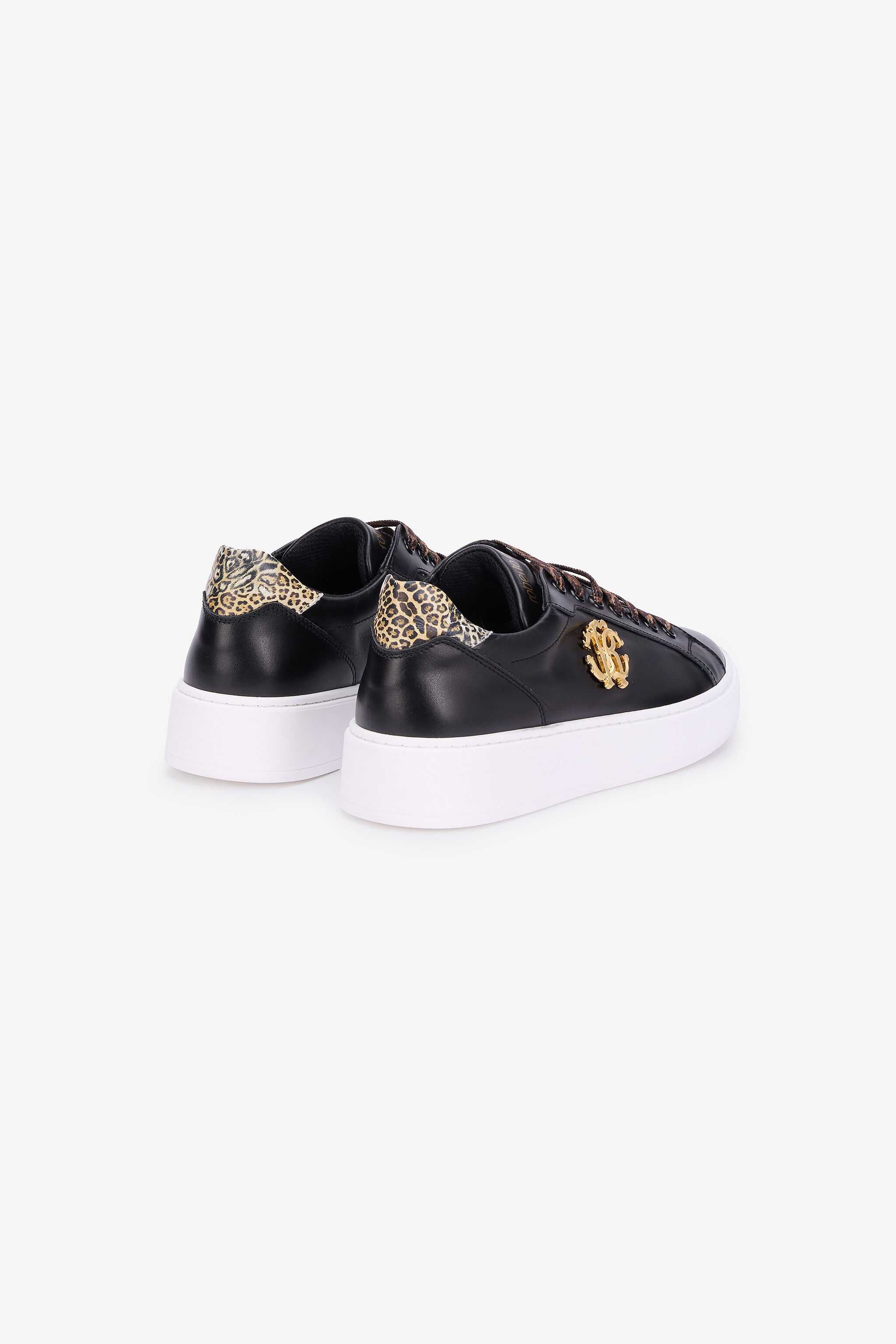 RC Black Leather Sneaker With Monogram RC BLACK QOS01J-PZO13