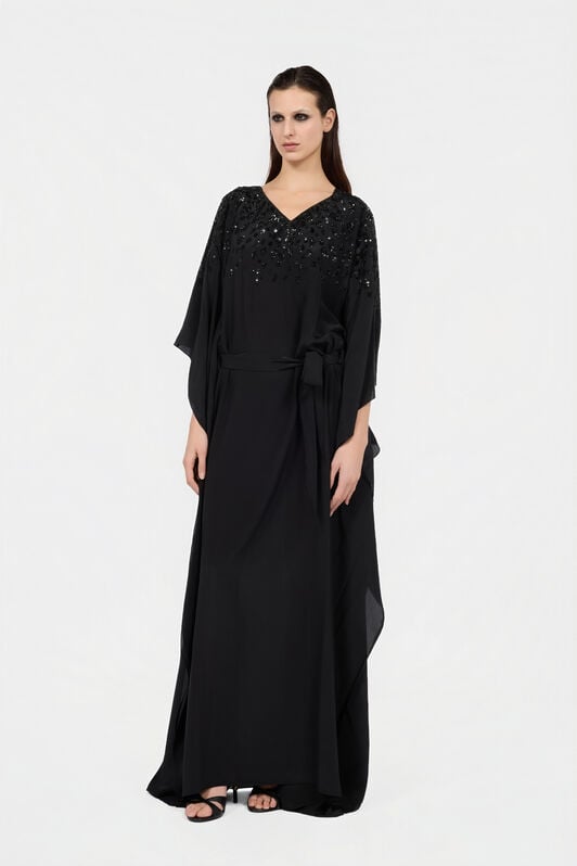 RC Seiden-Maxikleid mit verziertem Detail NERO/ARGENTO VWR179-SY001