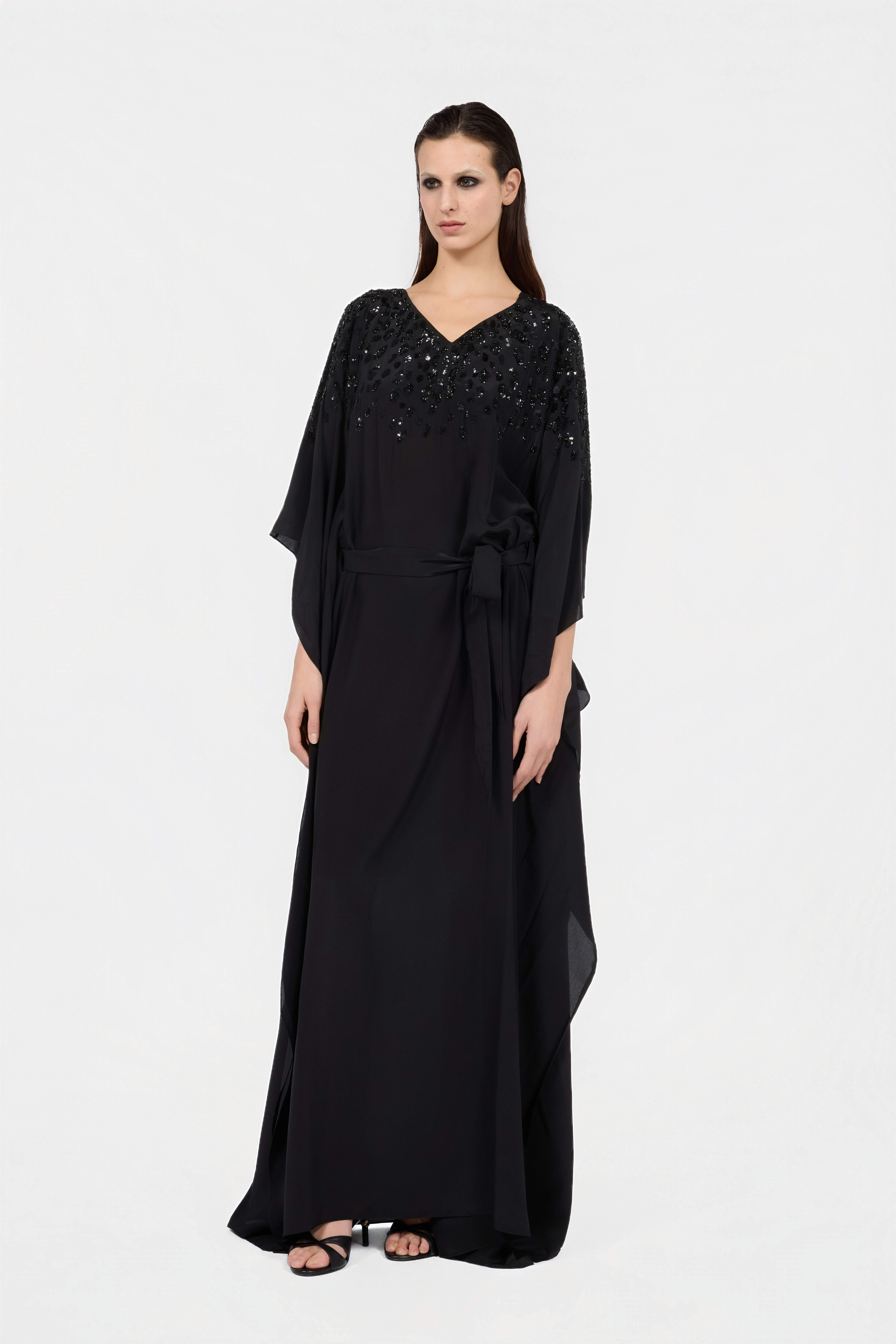 RC Seiden-Maxikleid mit verziertem Detail NERO/ARGENTO VWR179-SY001