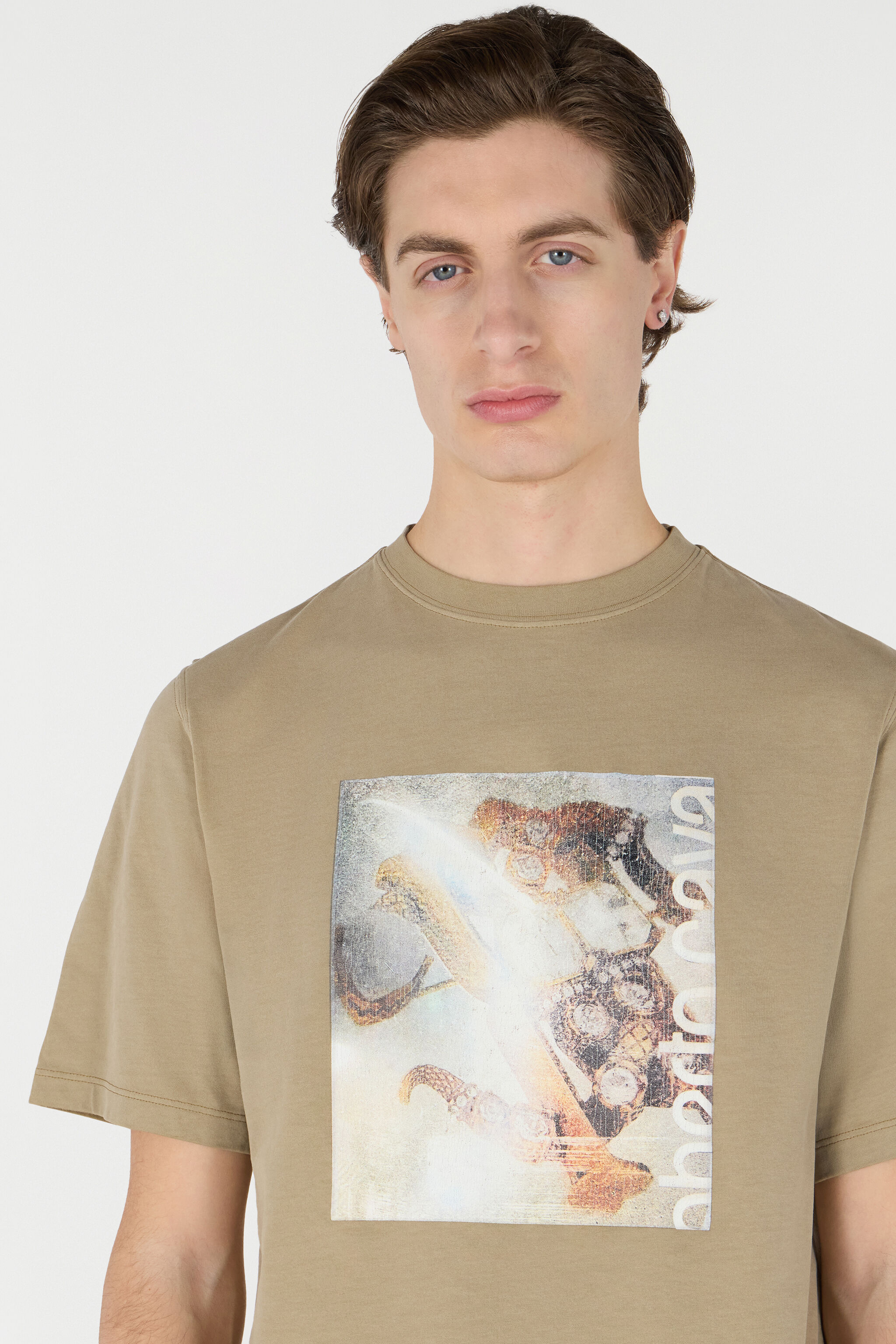 RC T-Shirt mit Print Monogramm Mirror Snake im Used-Effekt Braun URT61H-JD060
