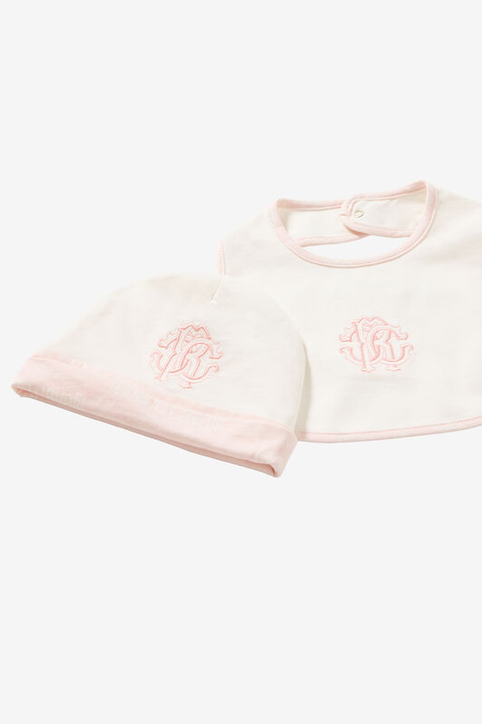 JU Set Aus Mütze, Lätzchen Und Strampelanzug Mit Monogramm RC Rosa UJT829-JD001