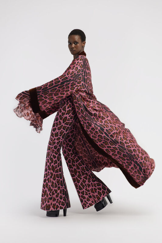 RC Belted coat with Leopard print Fuchsia RWT504-4QI13