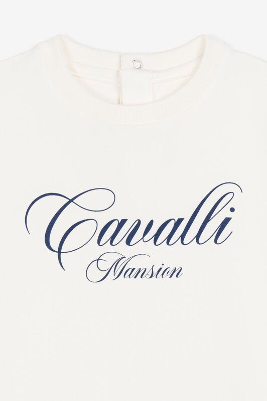 JU Logo-Print T-Shirt MILKY WHITE/NAVY OJT698-ISA2J