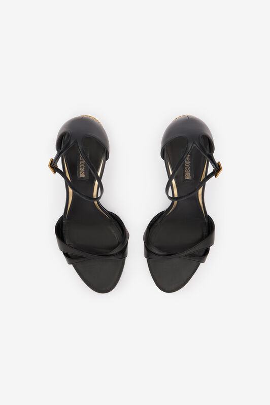 RC Black Leather Sandal With Snake Heel BLACK WKS001-PZ319