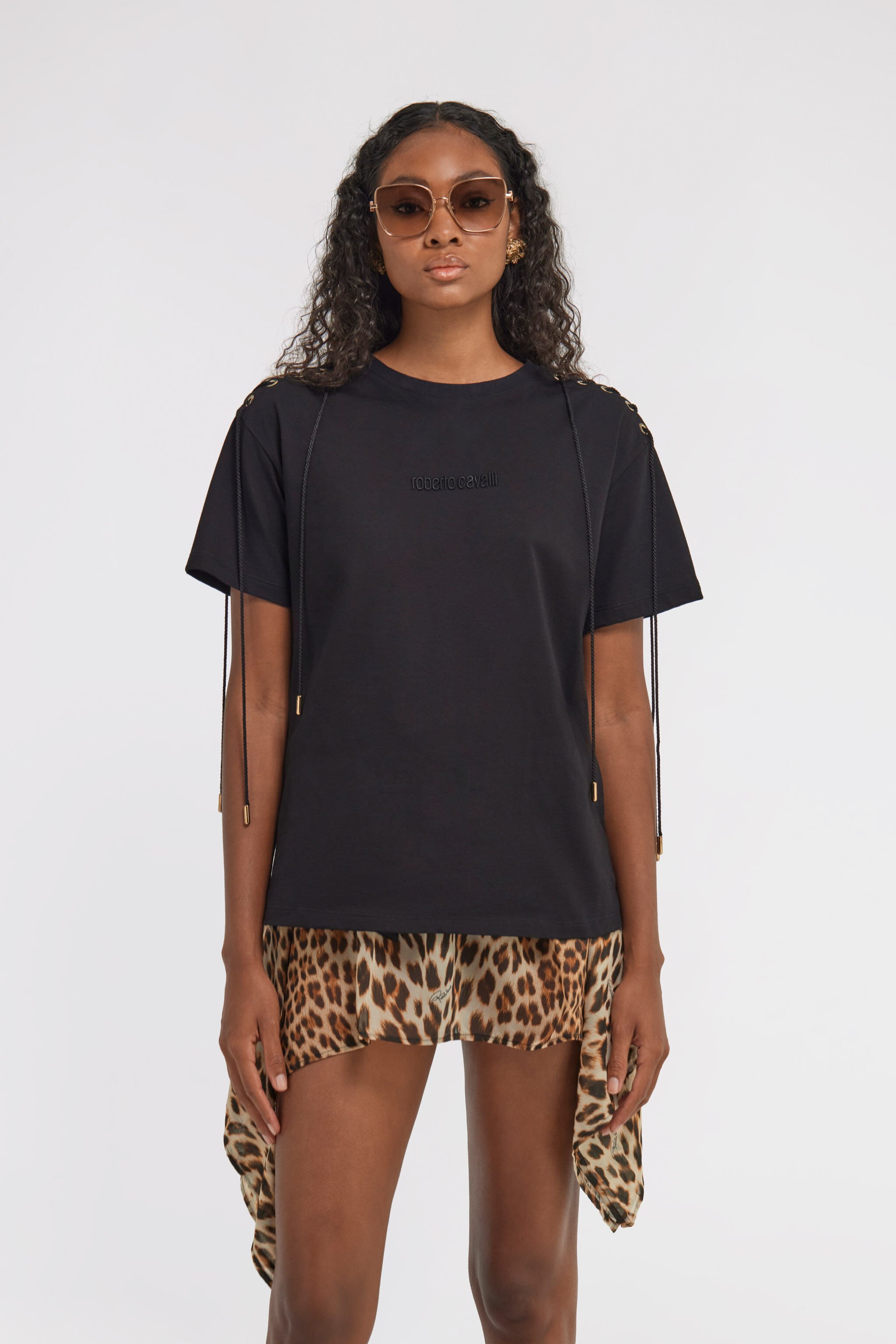 RC Black T-Shirt Lace Up Shoulders Black TKT61F-JD062