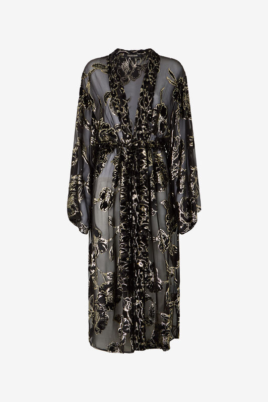 RC See-Through Robe with Floral Motif Black VQT502-FC006