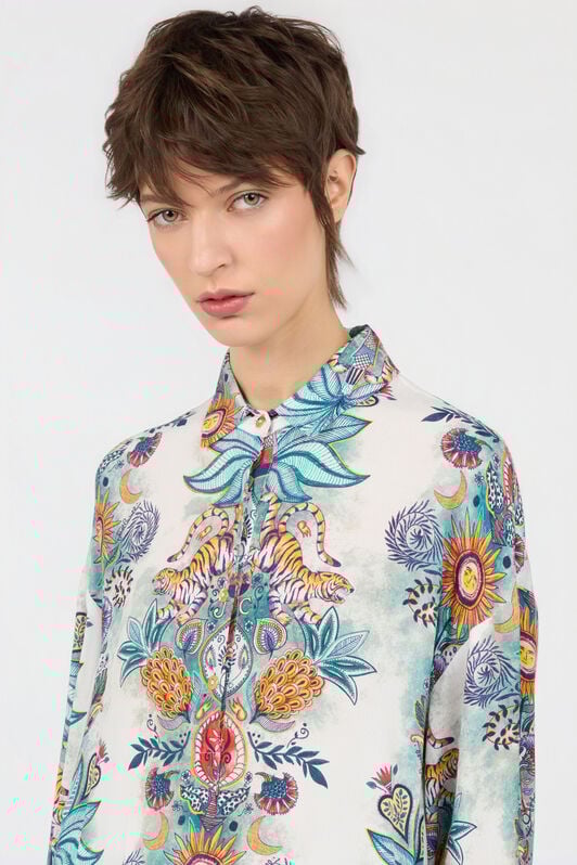 JC Tropical Garden Print Shirt TURCHESE CHIRO WFT257-WF655