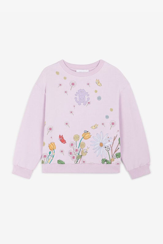 JU Flower-Print Cotton Sweatshirt Purple RJT90S-CF050