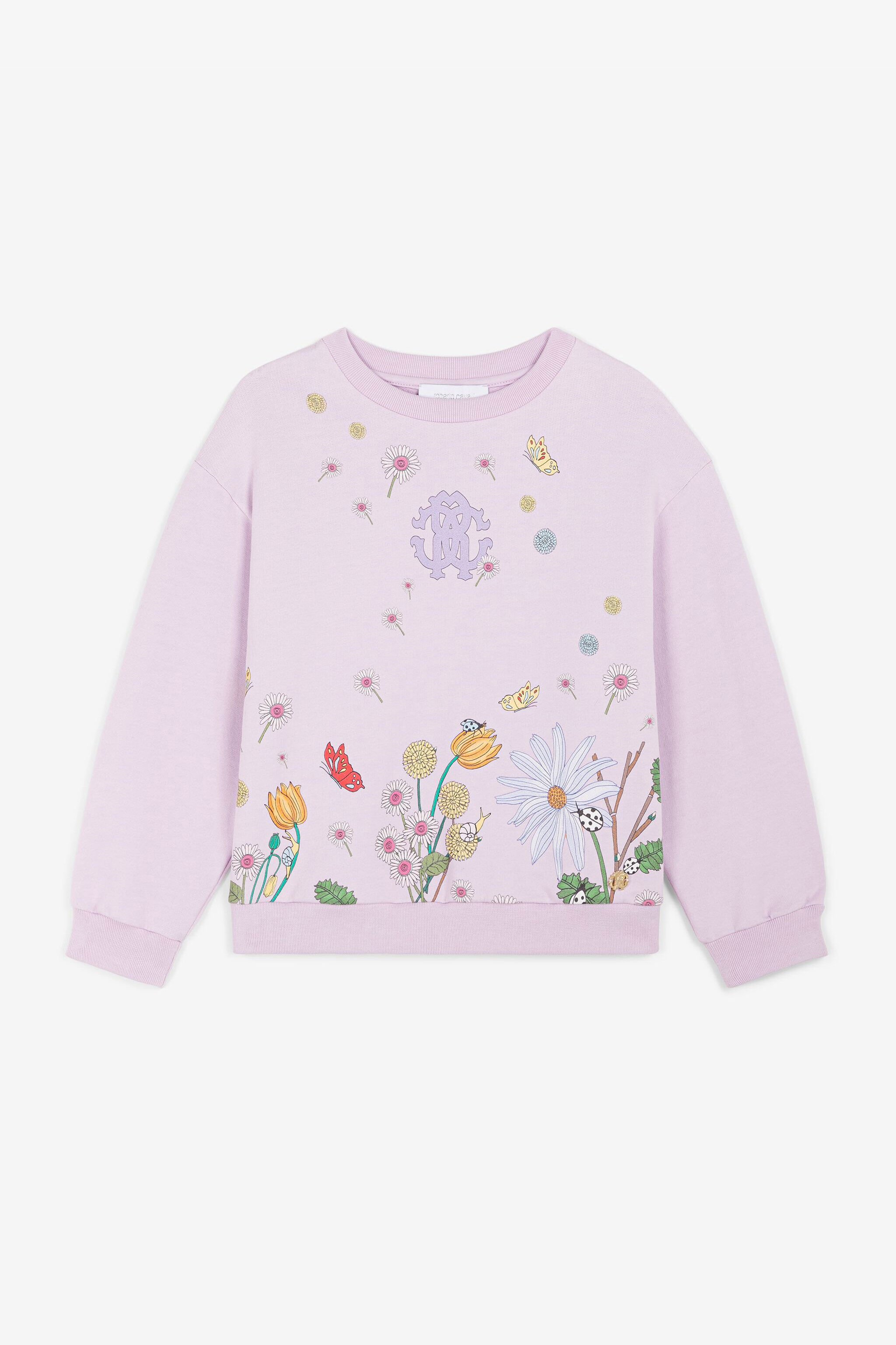 JU Flower-Print Cotton Sweatshirt Purple RJT90S-CF050